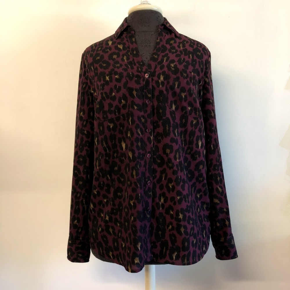 Women's Purple Leopard Print Button-Up Blouse